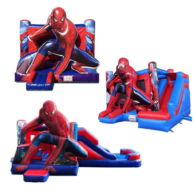 Castello gonfiabile a tema Spiderman con scivolo asciutto e soffiatore da 950w per bambini Festa 5*5*3.6m Dimensione 1-6 Persone Capacità