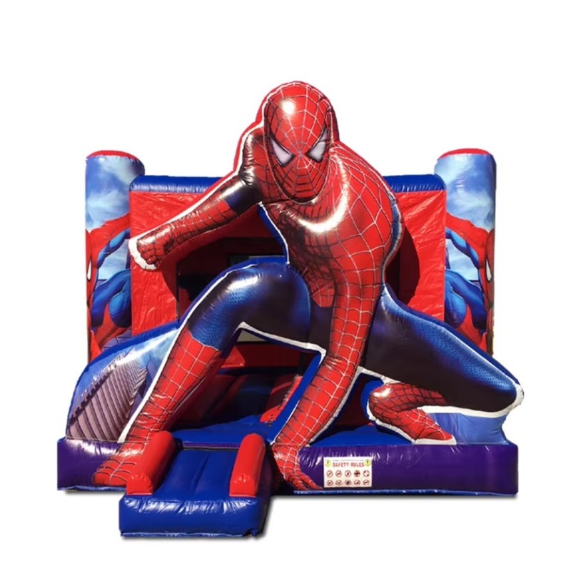 Castello gonfiabile a tema Spiderman con scivolo asciutto e soffiatore da 950w per bambini Festa 5*5*3.6m Dimensione 1-6 Persone Capacità